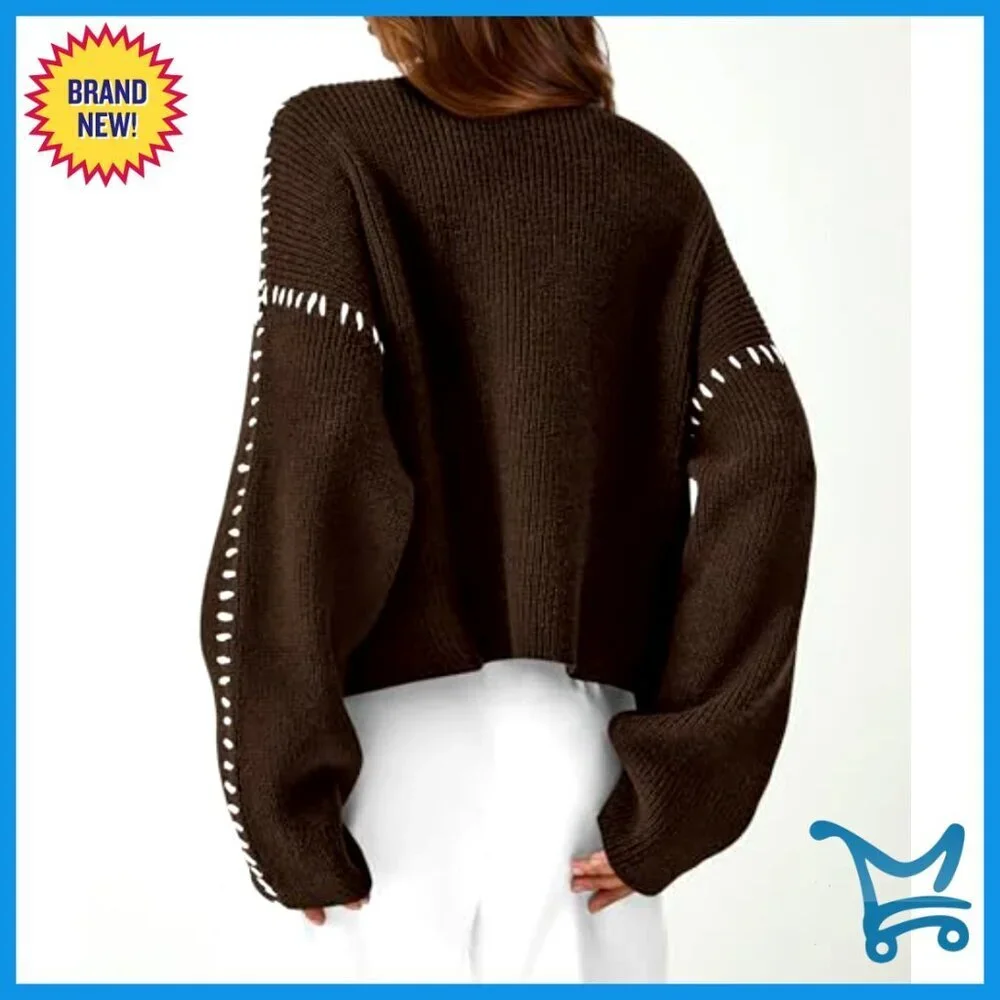 Chunky Knit Mock Neck Oversized Pullover Sweater Fall Winter Fashion Tops